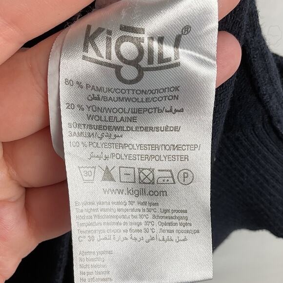 Kigili Mens Pullover Cable Knit V Neck Sweater Wool Cotton Blend Navy Medium - Picture 8 of 12